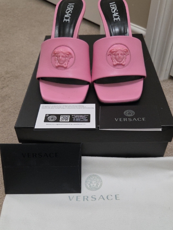 Versace Shoes - Versace Hot Pink Medusa Slide Heels